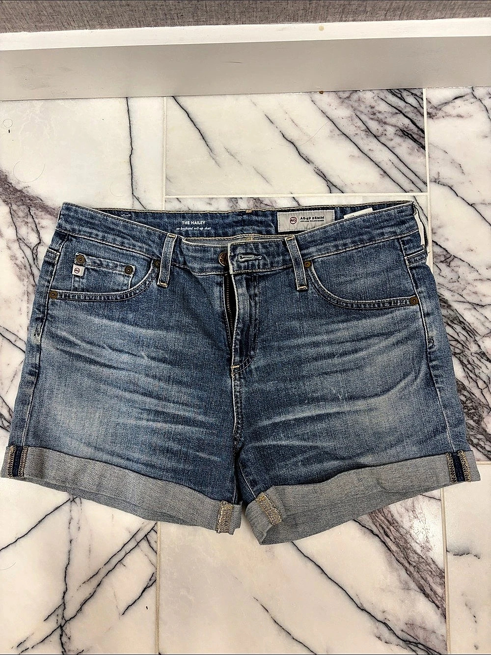 AG Adriano Goldschmied The Hailey Ex-Boyfriend Roll-Up Short Blue Waist 28